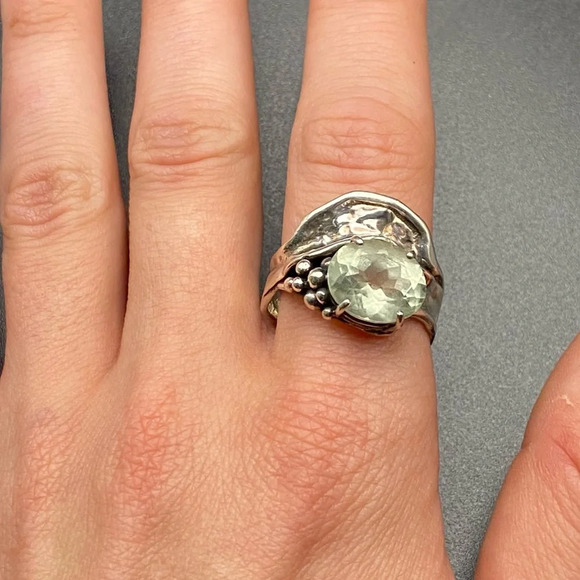 Sterling Silver Large Prasiolite Stone Statement Ring - Picture 10 of 16